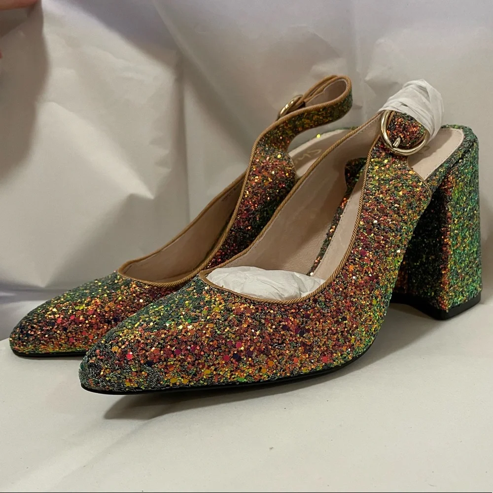 🎉HP🎉Shelly London Peacock Glitter Heels - Picture 5 of 16